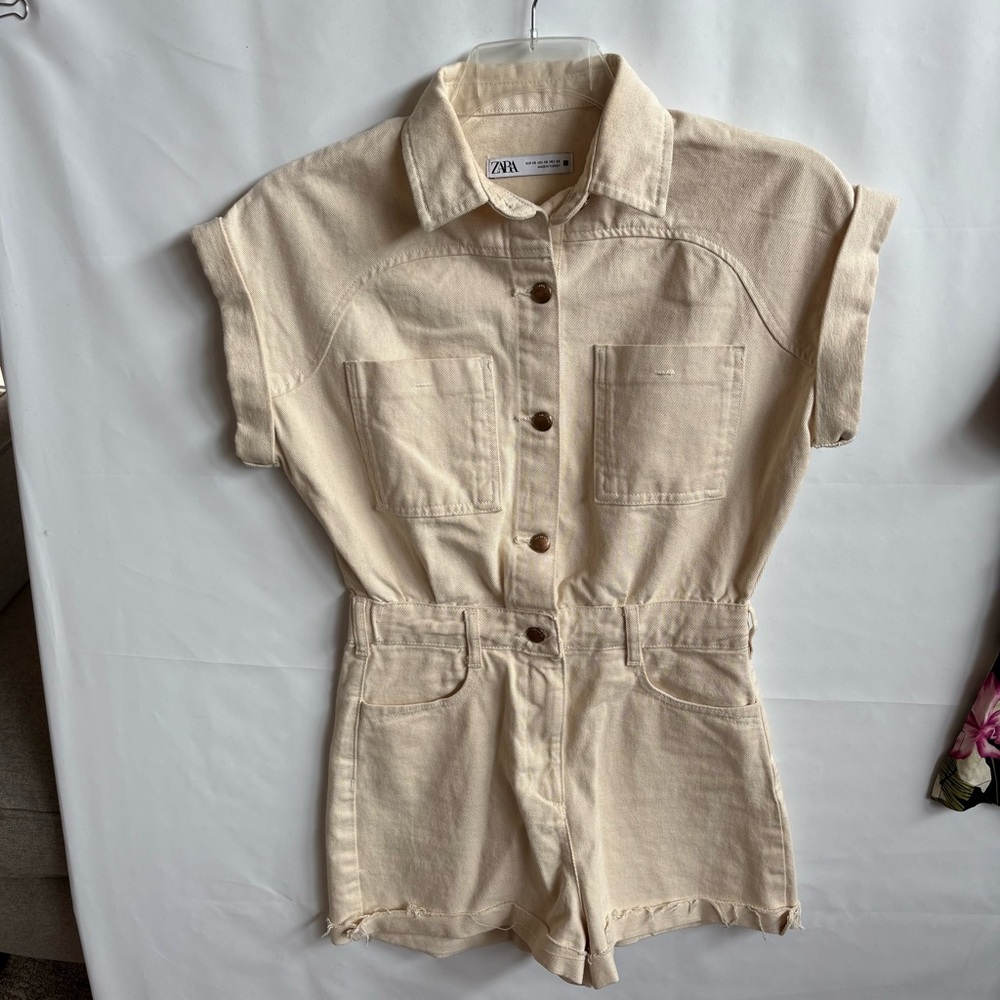 Zara Cream Button-Up Romper
